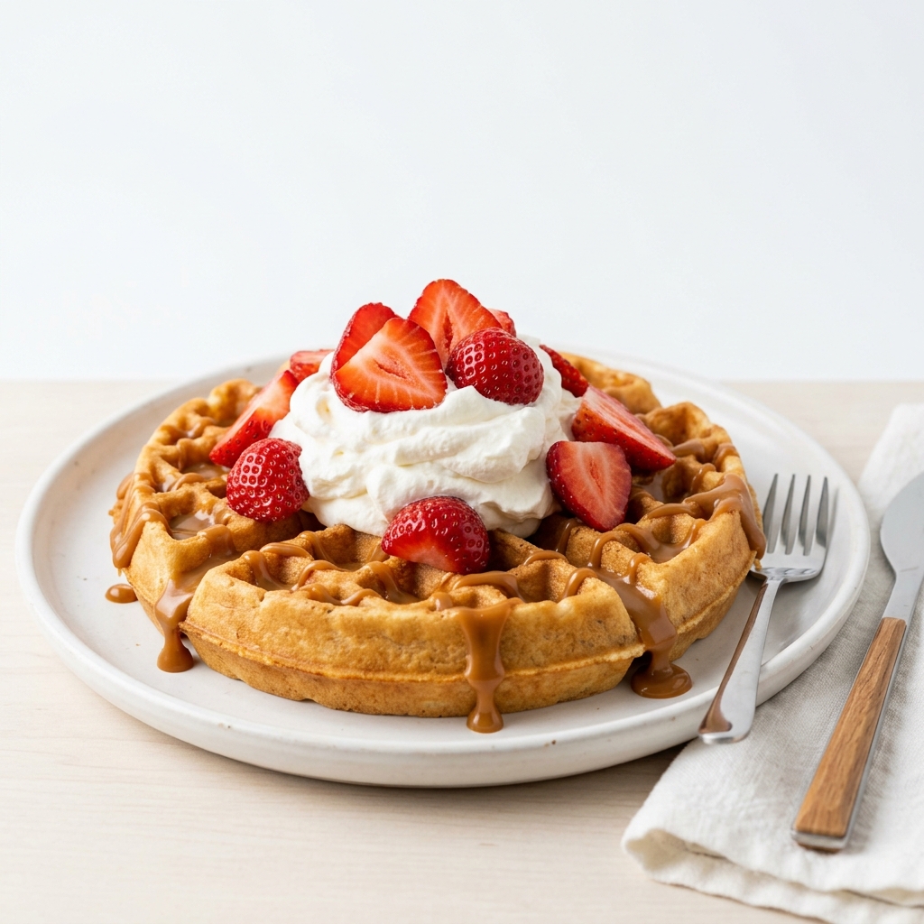 Gofre de Dulce de Leche con Fresas y Nata